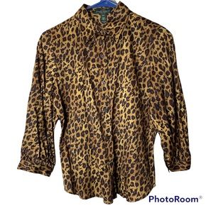 Ralph Lauren Jeans Company Top Animal Print Blouse Shirt Cotton PS Styli…